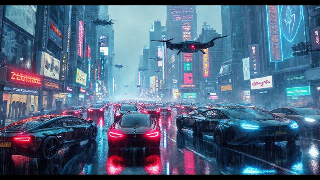 Ciudad futurista, vibrante y tecnológica