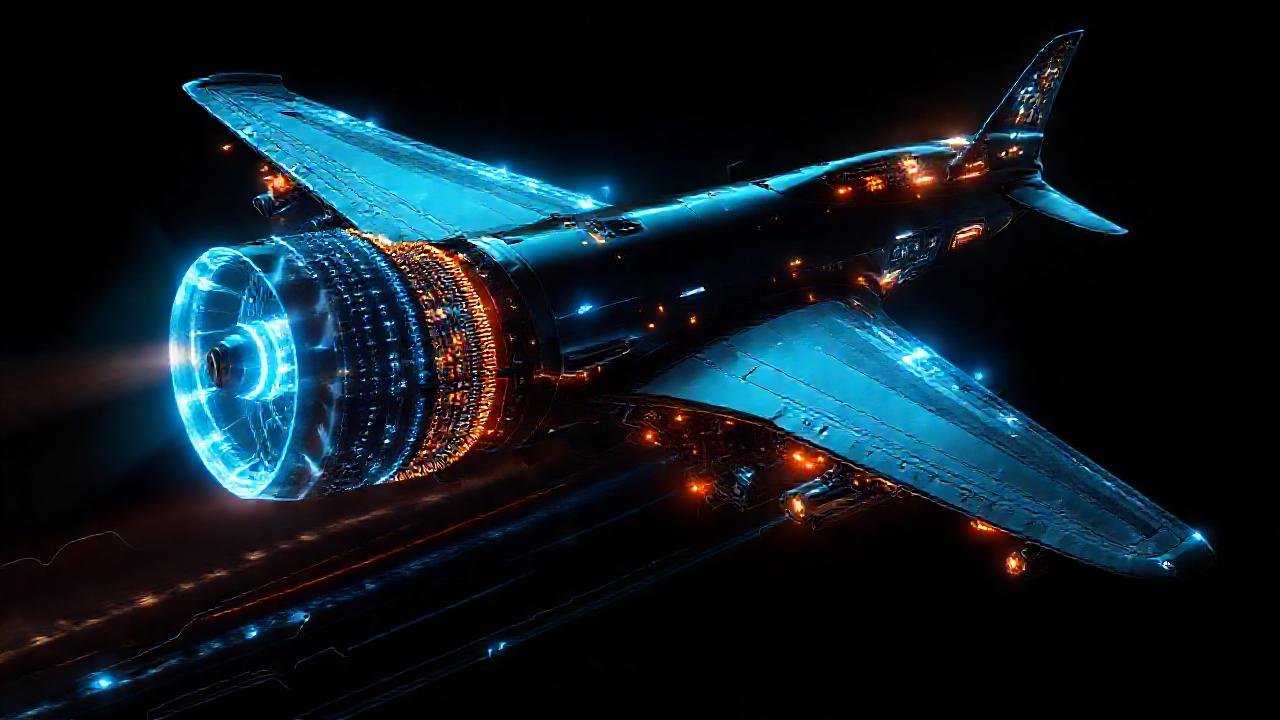 Avión futurista eléctrico, diseño elegante y brillante