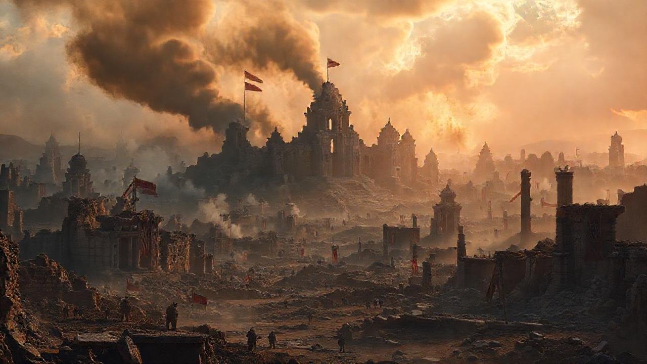 Una ciudad en ruinas y sombras