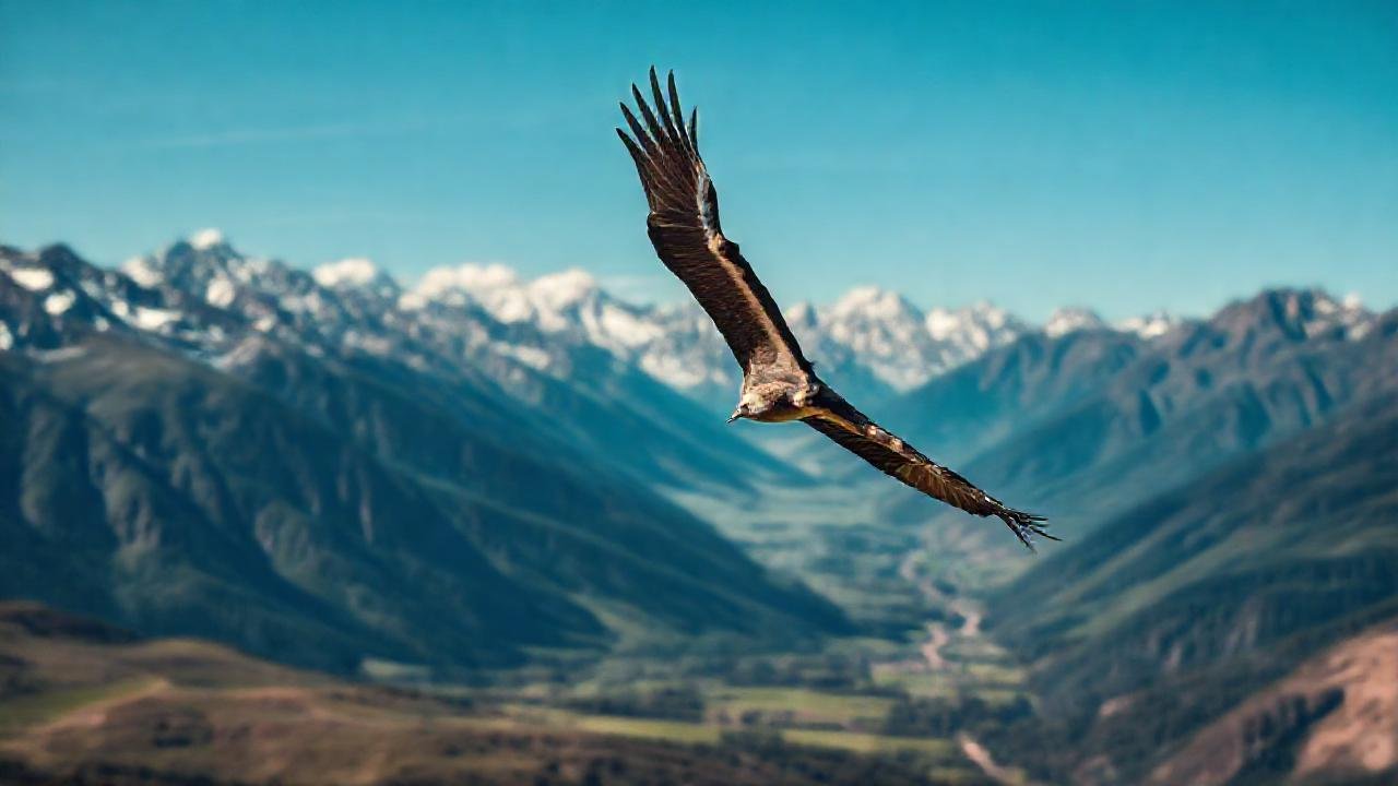 Cóndor majestuoso sobre montañas nevadas