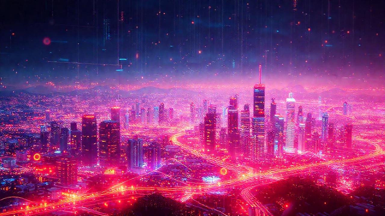 Paisaje digital futurista brillante y complejo