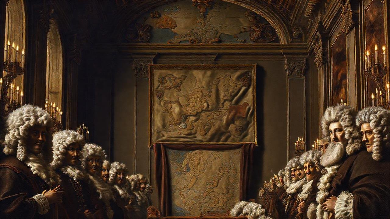 Un retrato real en un salón ricamente decorado