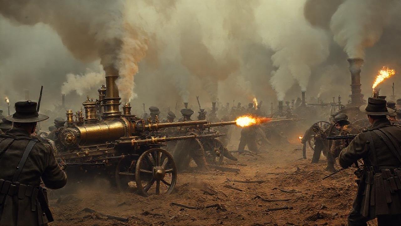 Campo victoriano con armas de vapor