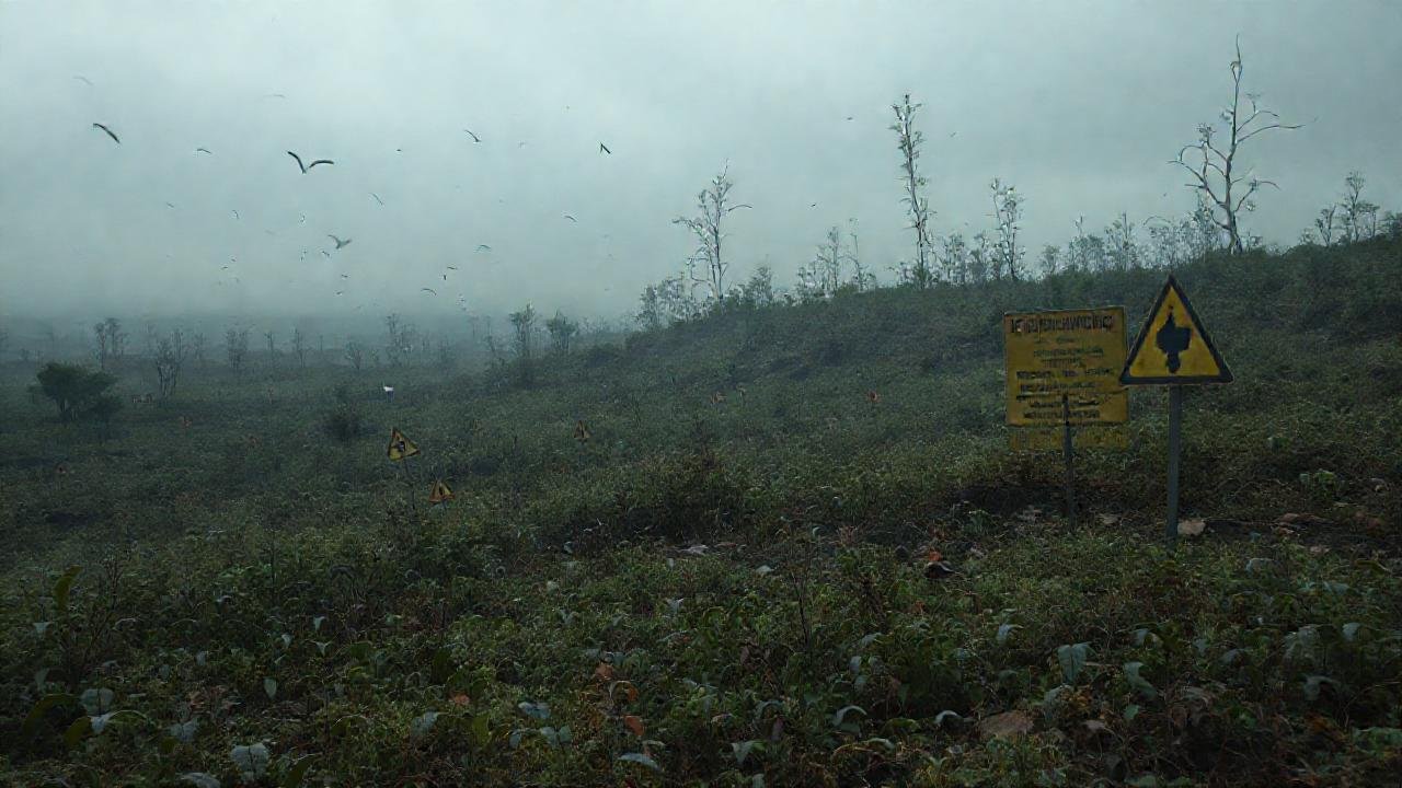 Un paisaje devastado y sombrío se extiende