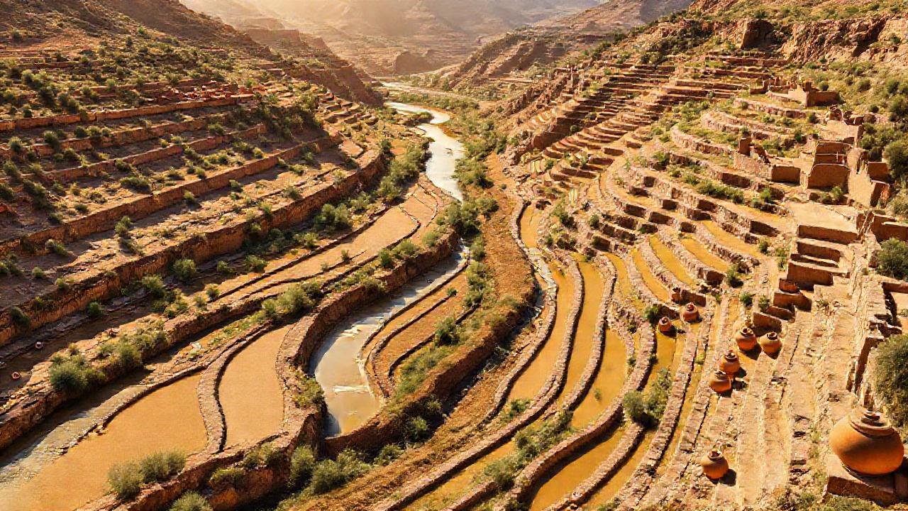 Civilización antigua en valle fértil
