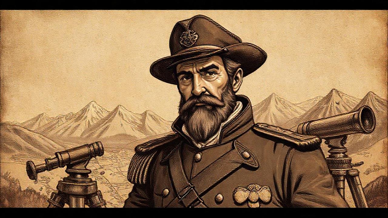 Ramón Castilla observa montañas andinas históricas