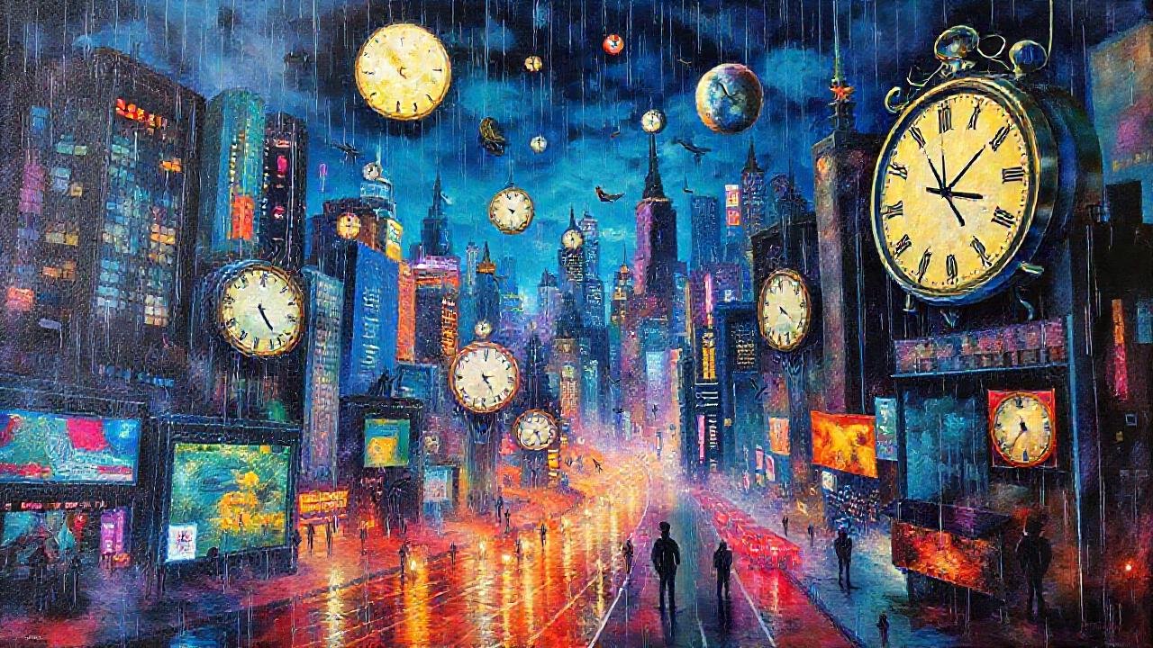 Una ciudad surrealista en la noche