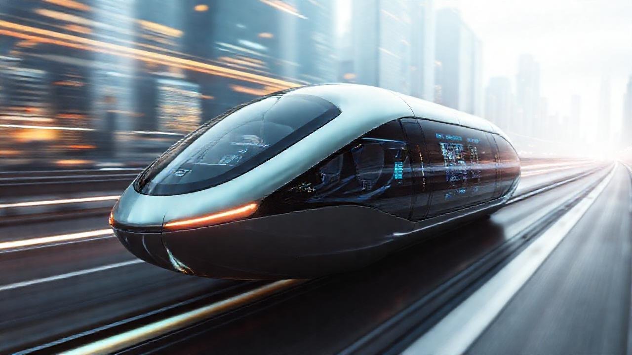 Un pod hiperloop futurista viaja velozmente