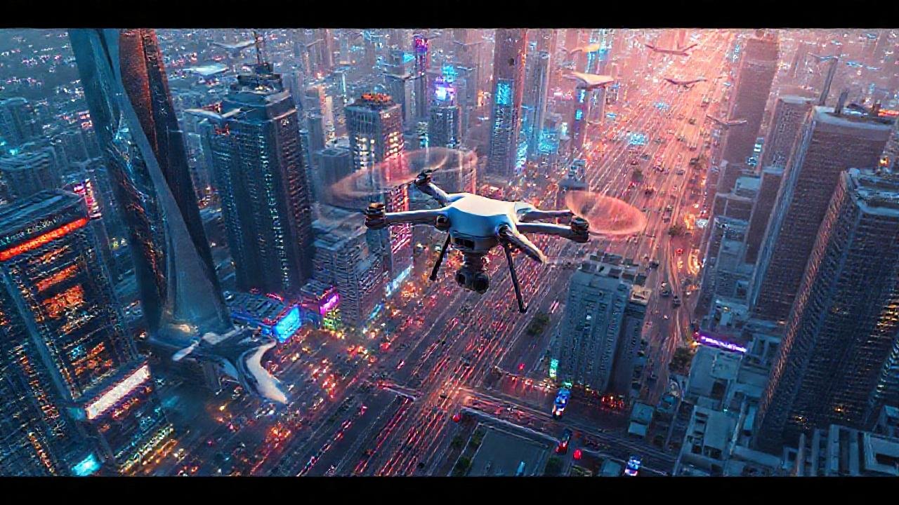 Ciudad futurista, tecnología y movimiento