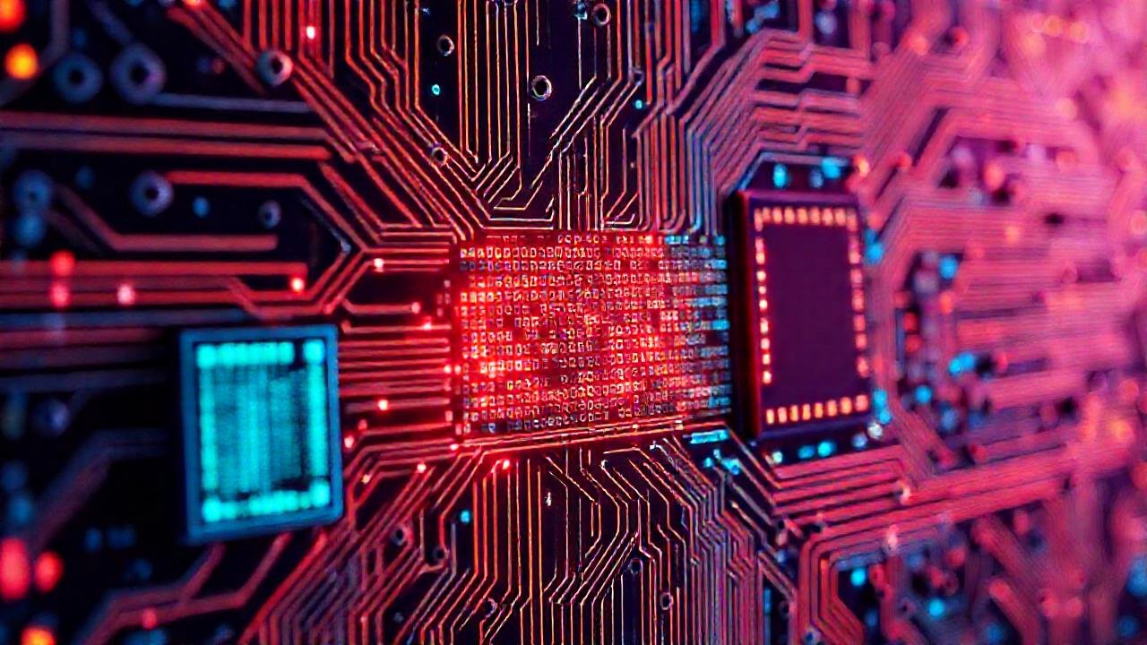 Placa de circuito futurista y brillante