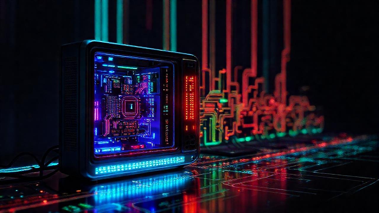 La informática retro evoluciona digitalmente y brillante