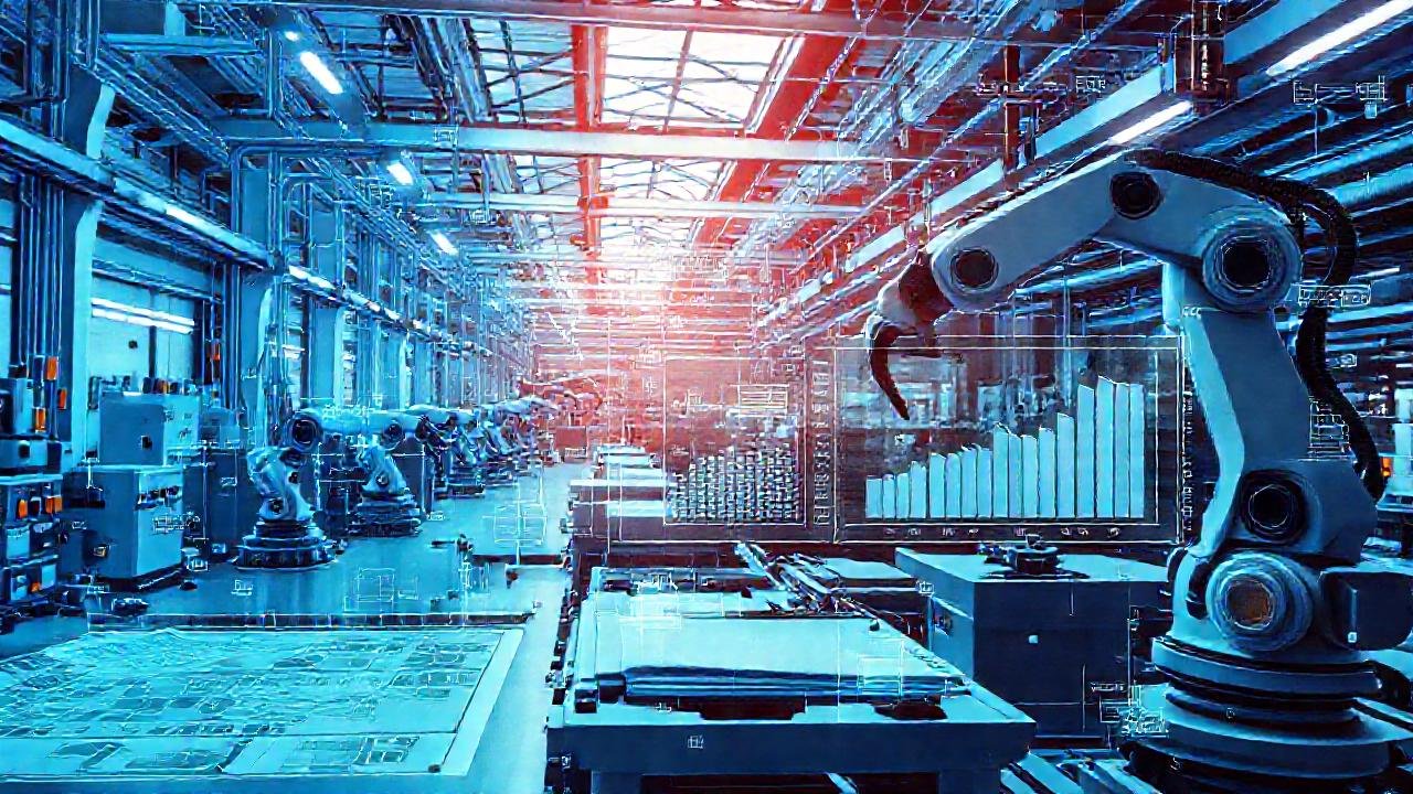 Factoría futurista, diseño tecnológico eficiente