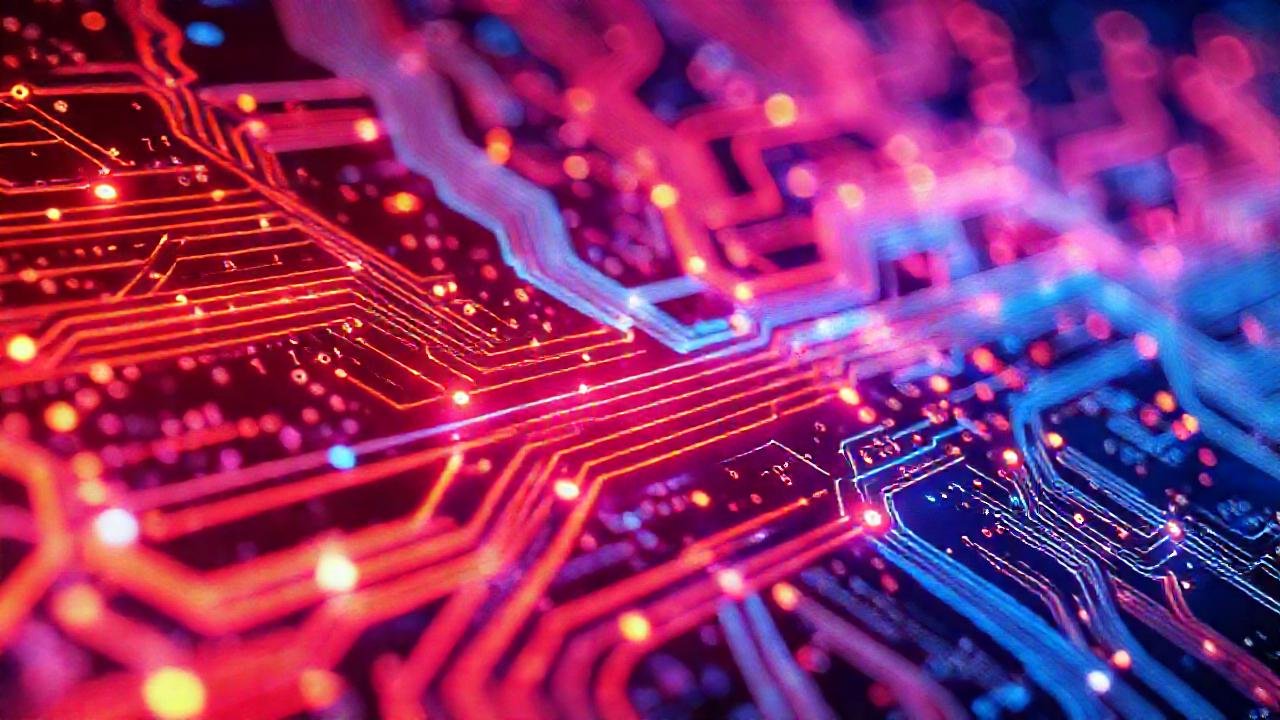 Placa digital futurista, líneas luminosas y código