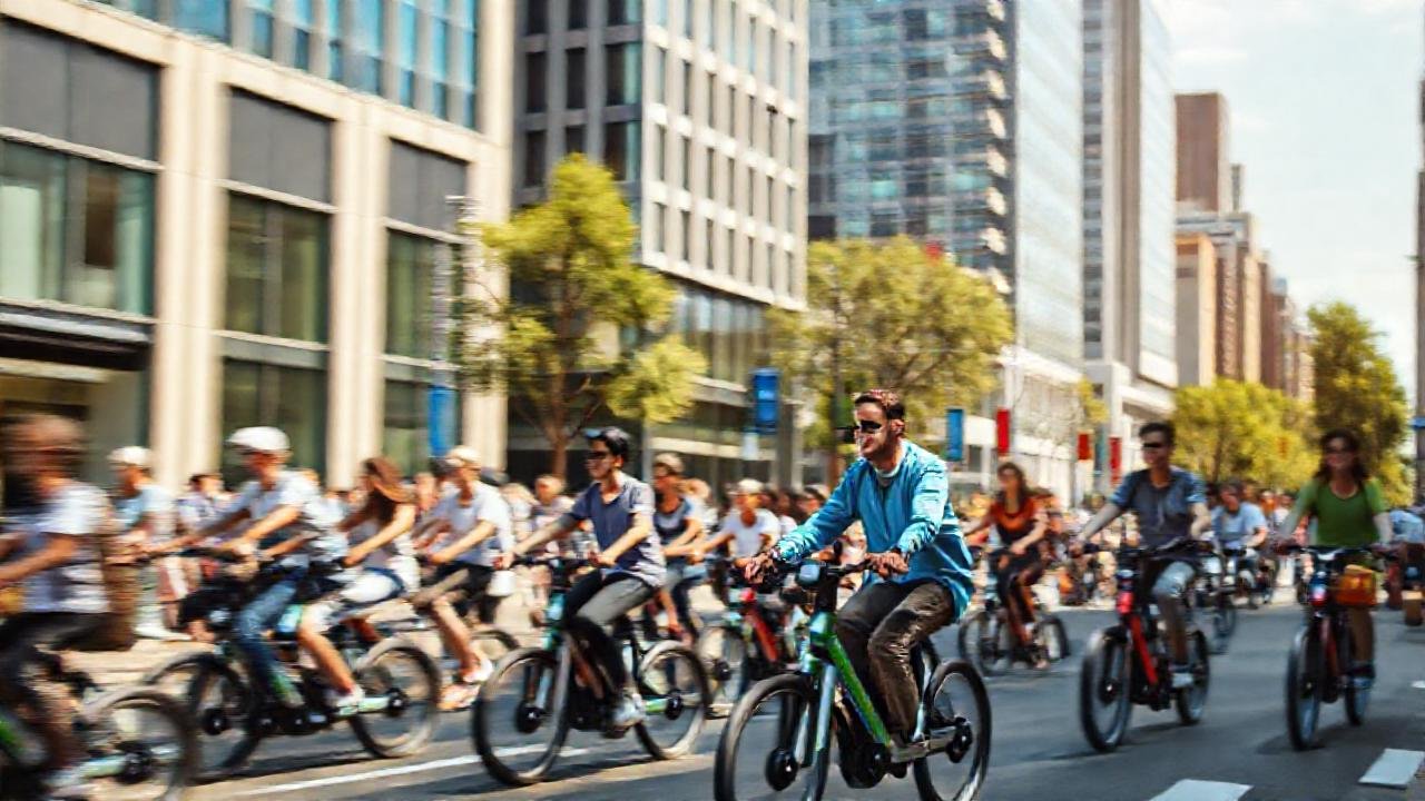 Bicicletas eléctricas iluminan la ciudad moderna