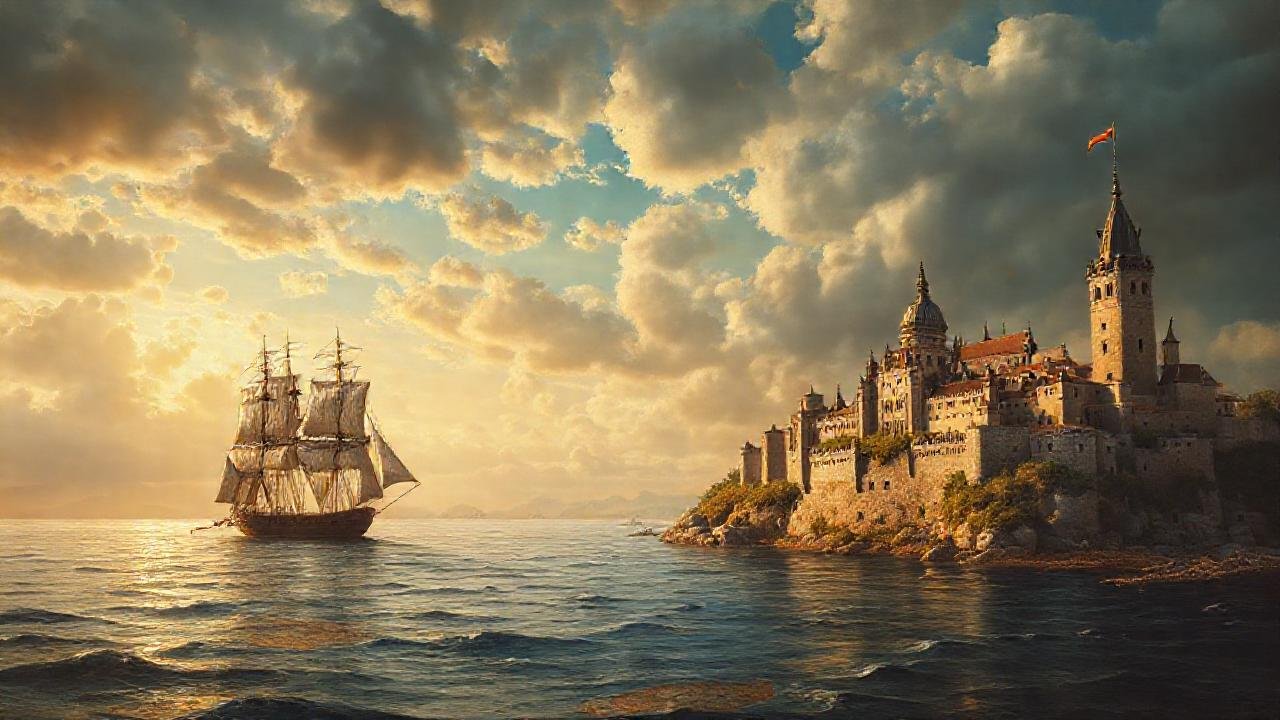 Exploradores europeos navegan un paisaje histórico