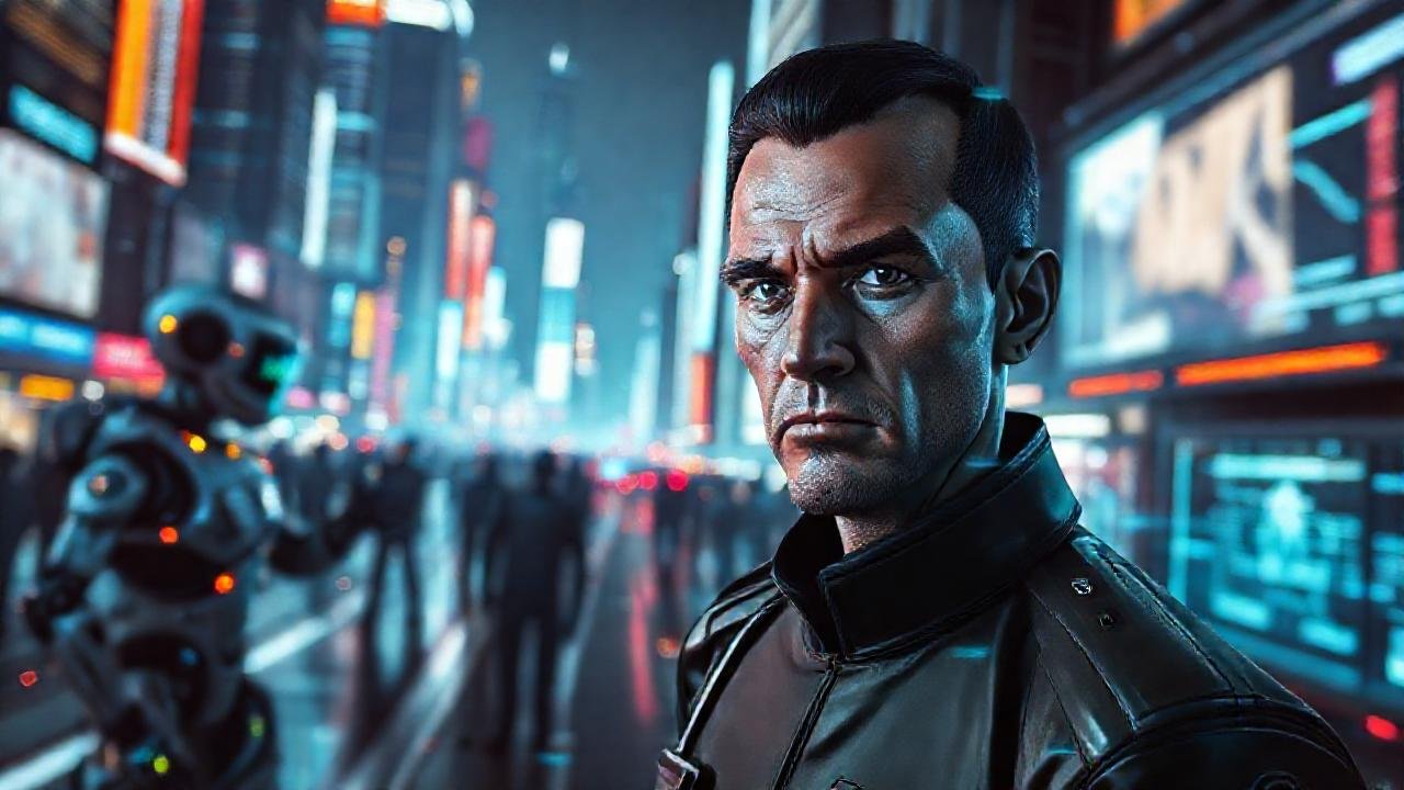 Ciudad futurista con tecnología avanzada y sombras