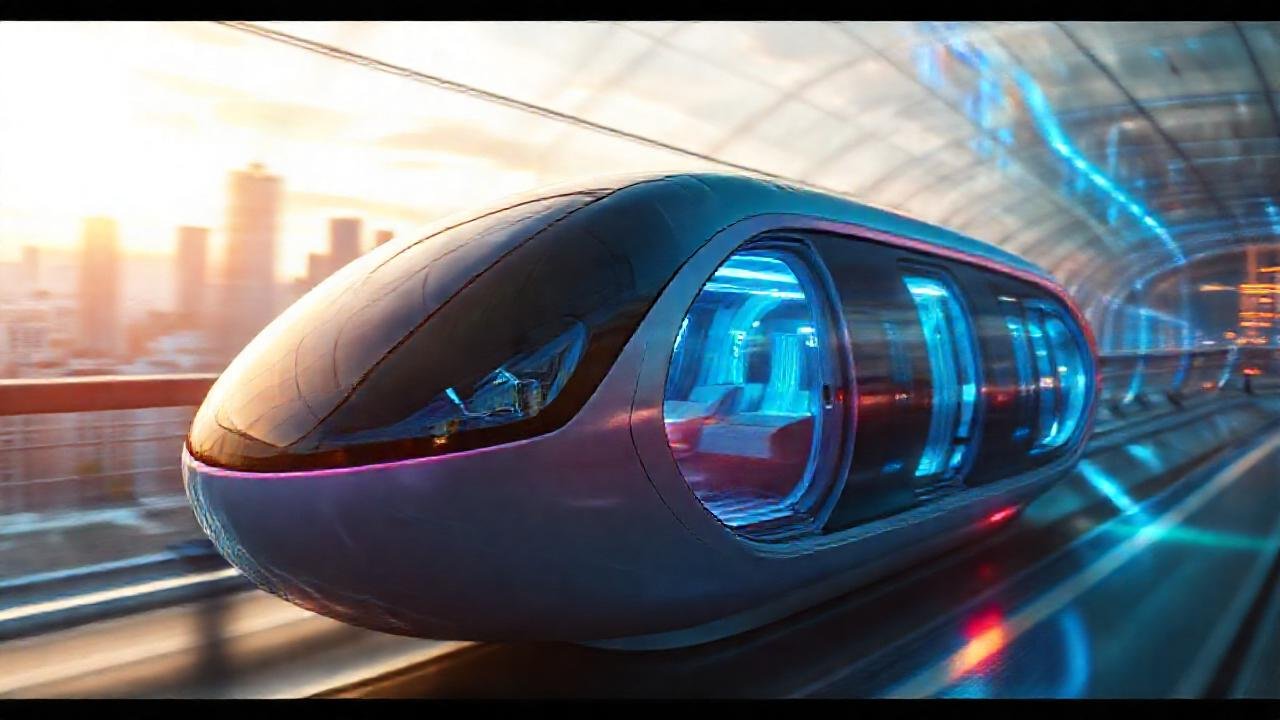 Un pod hiperloop futurista viaja velozmente