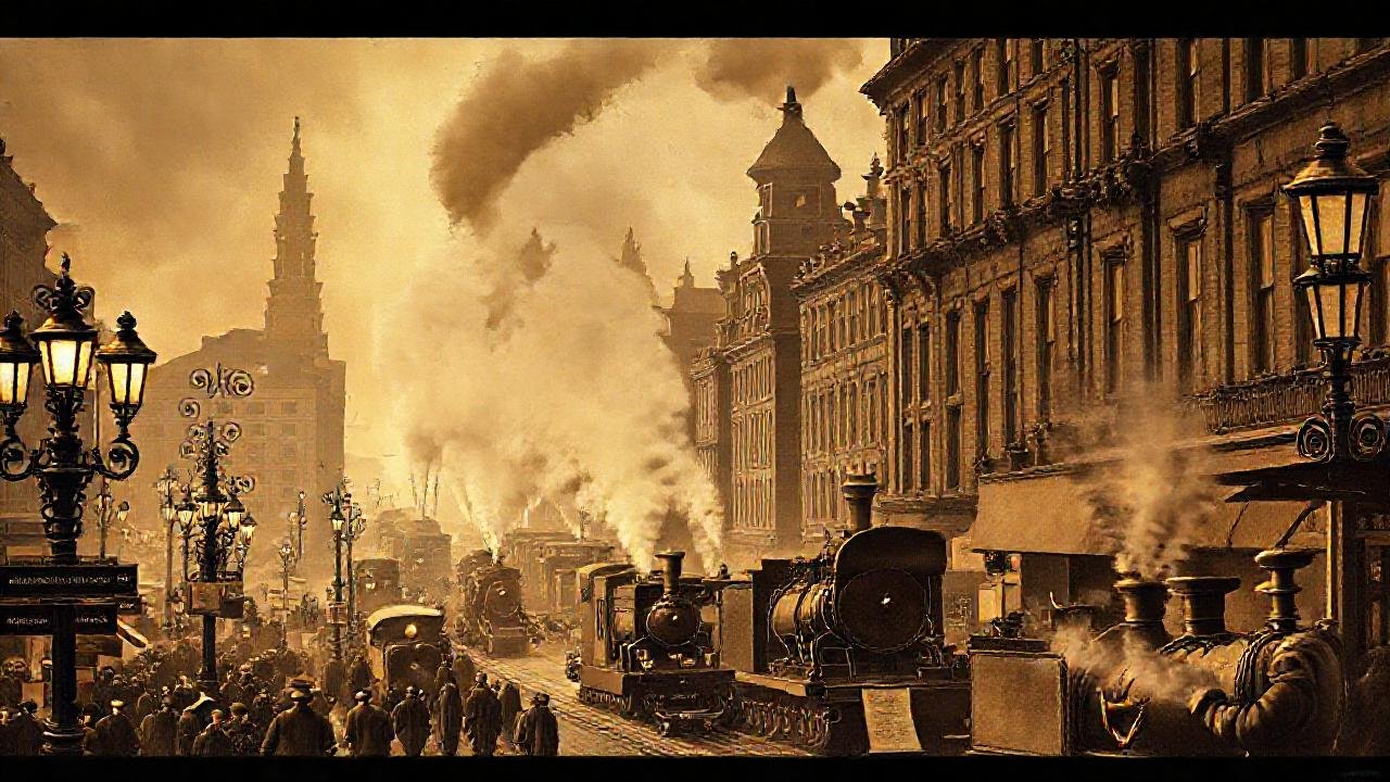 Ciudad victoriana vibrante y atmosférica