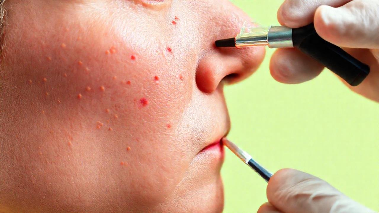 Dermatólogo examina piel con manchas