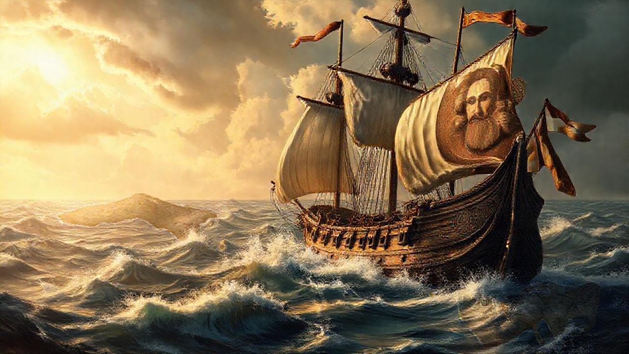 Un explorador navega por un mar tormentoso