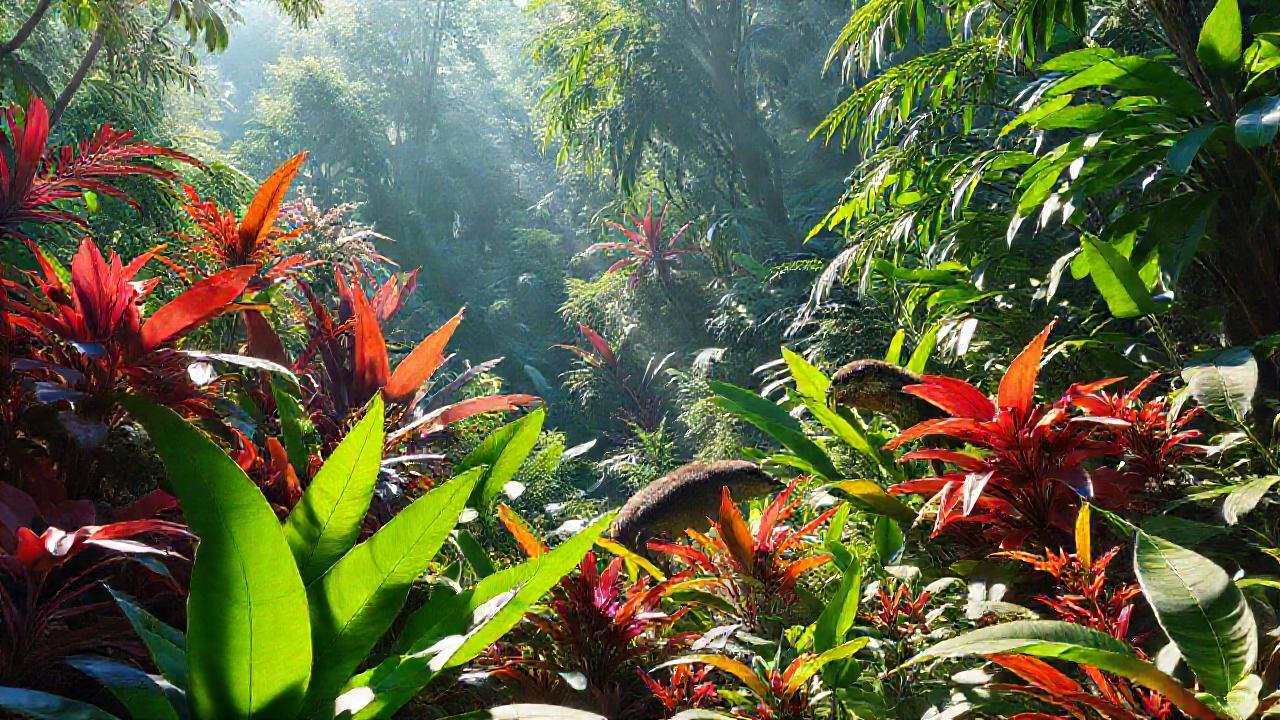 Selva exuberante muestra vida realista y colorida