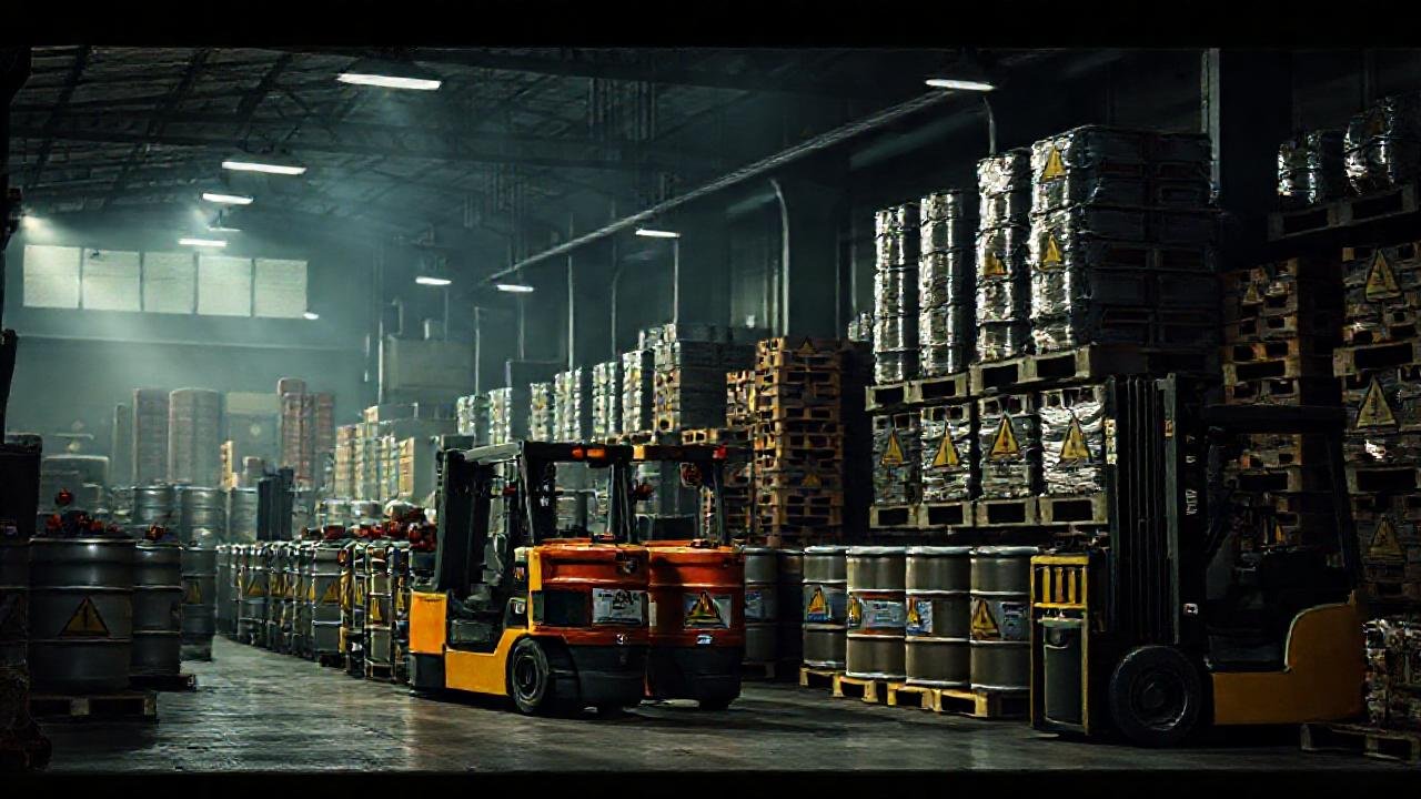 Almacén industrial peligroso y sombrío