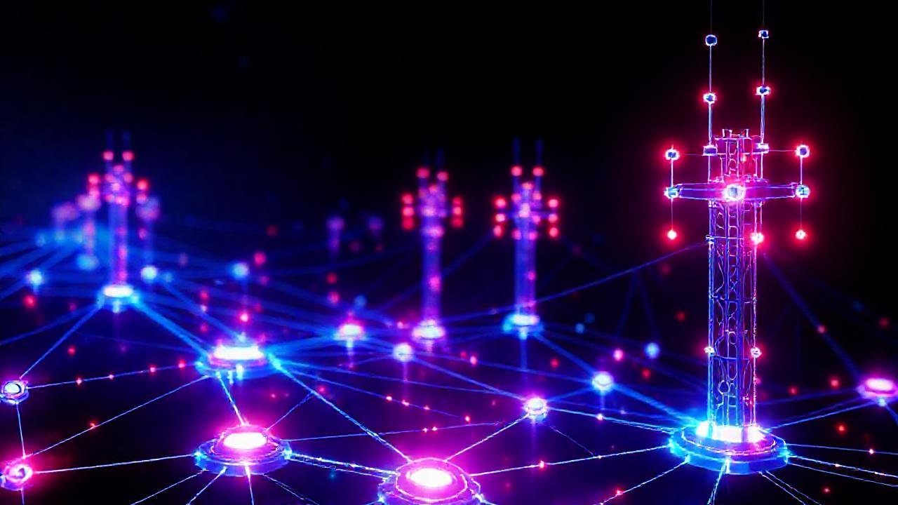 Red digital futurista brilla intensamente