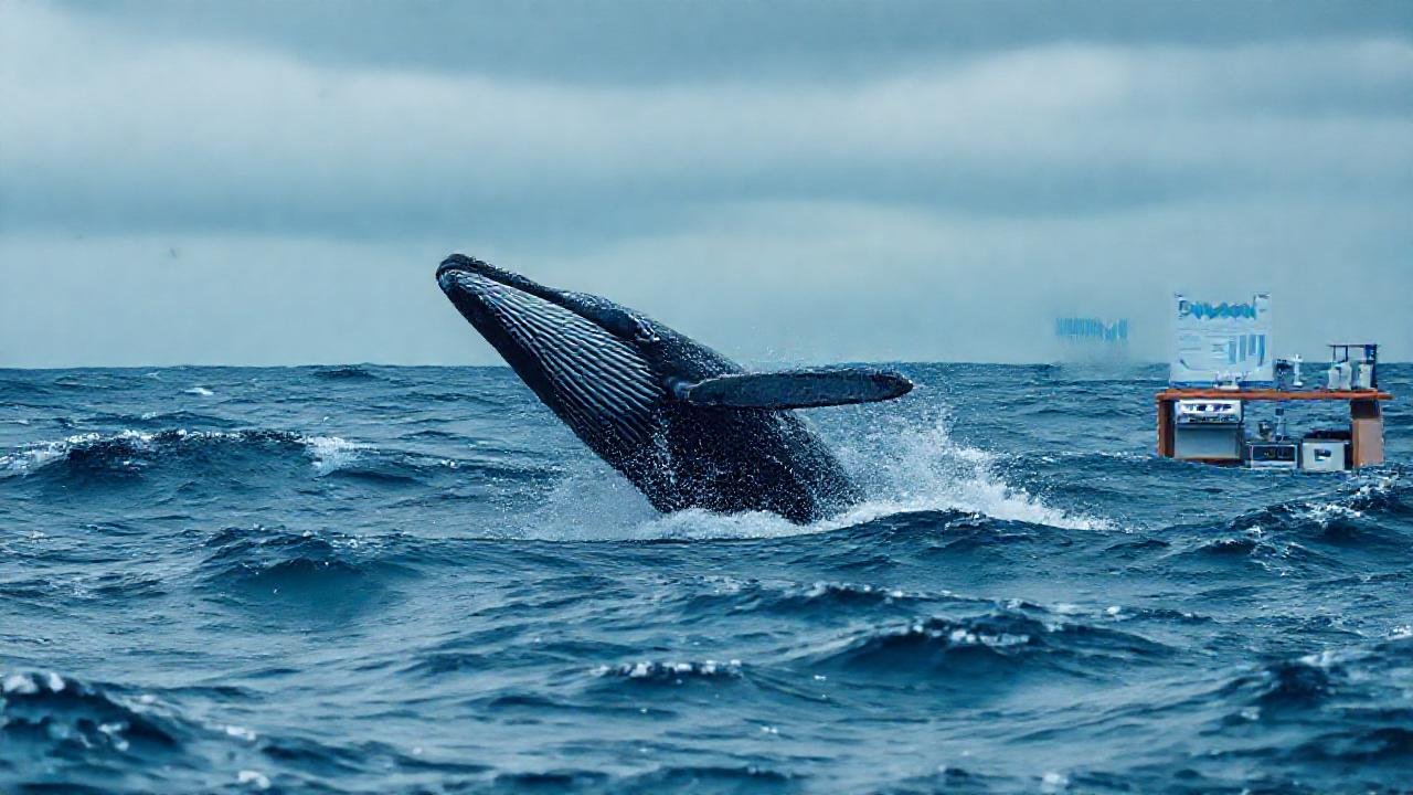 Investigadores observan ballenas en el océano