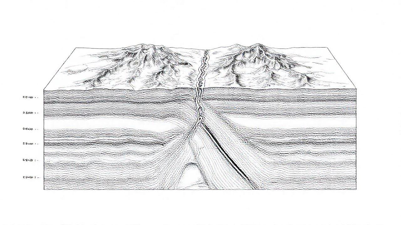 Diagrama geológico muestra capas y fallas