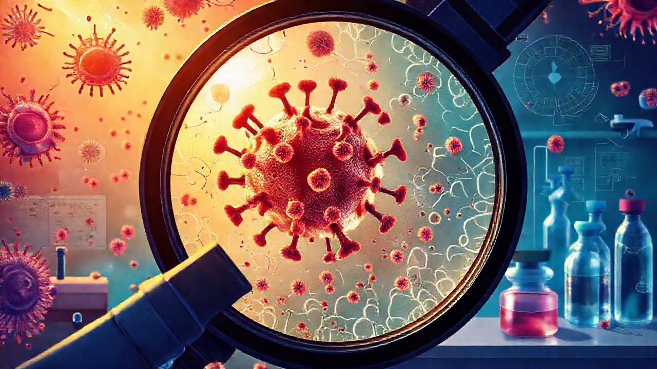 Virus invaden células en ilustración científica