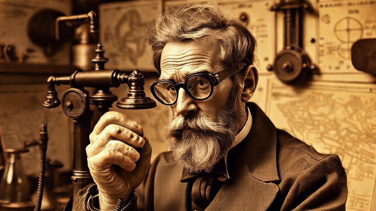 Inventor de teléfono prototipo en laboratorio