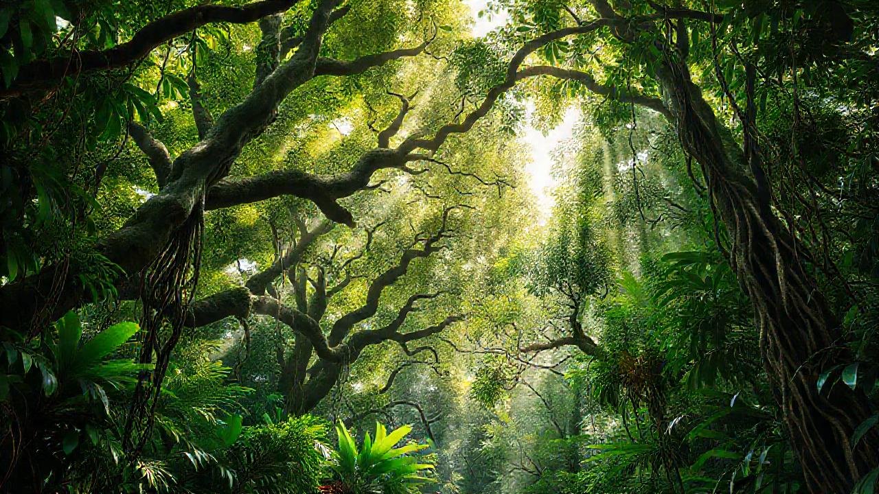 Selva tropical exuberante, verde y misteriosa