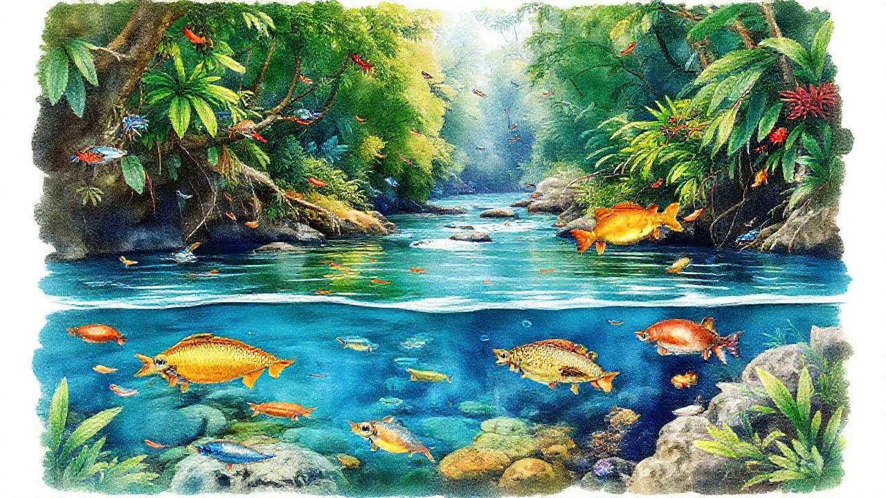 Río de selva: vida acuática diversa y vibrante