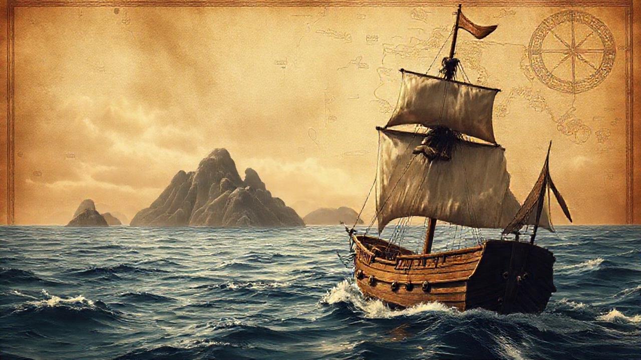 Explorador navega por el océano antiguo