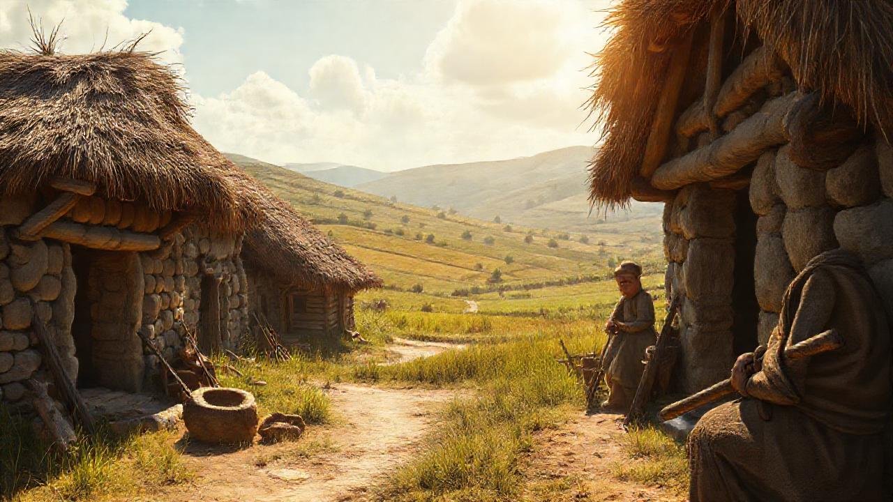 Pueblo antiguo, campo fértil, realismo histórico