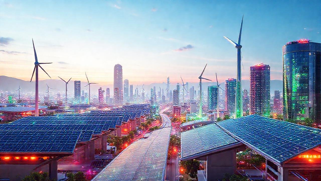 Ciudad futurista, energía limpia y esperanza