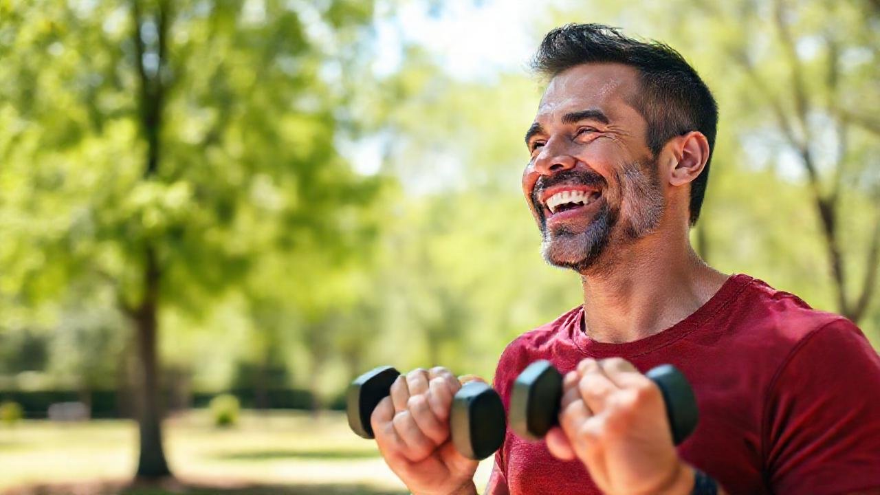 Un hombre sano disfruta del ejercicio feliz