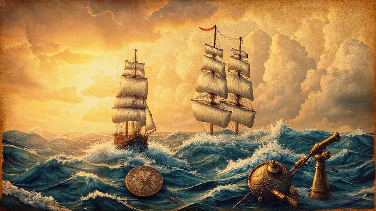 Barco antiguo en mar tormentoso, ilustrativo