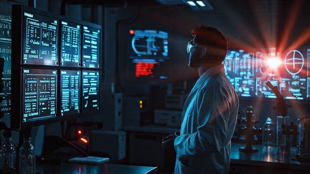 Un científico observa la ciencia luminosa