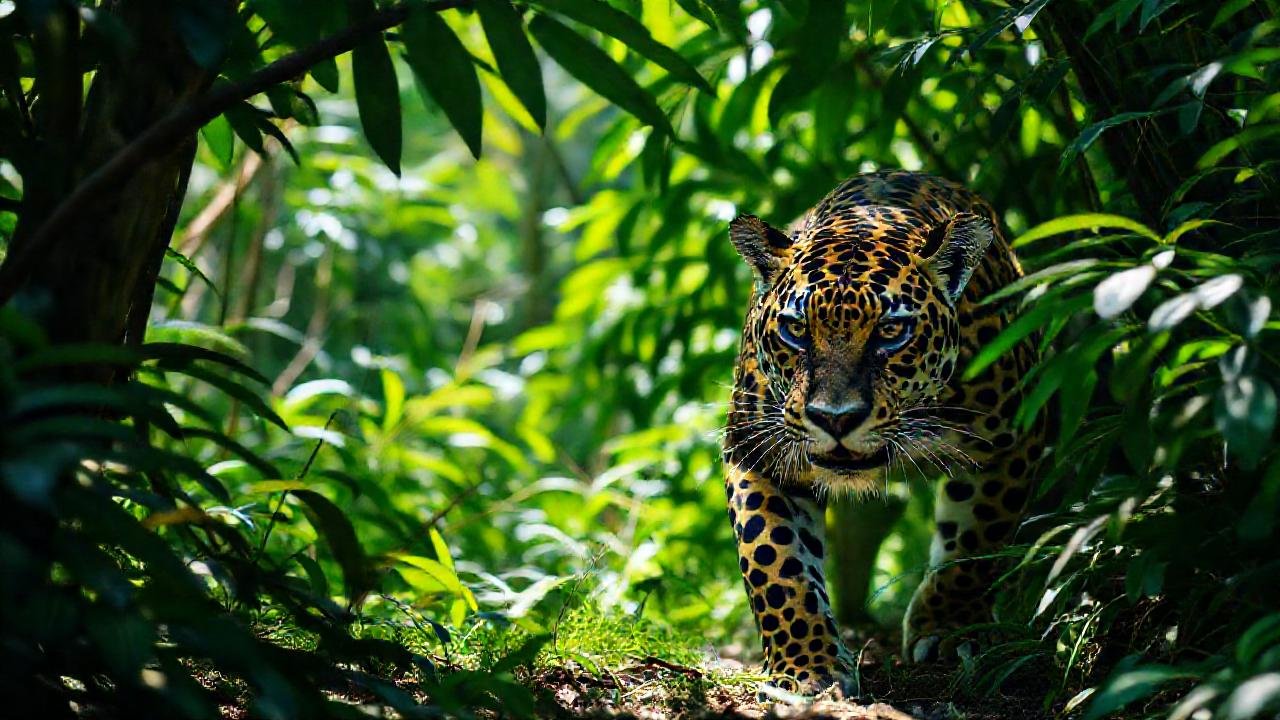 Jaguar sigiloso en selva vibrante