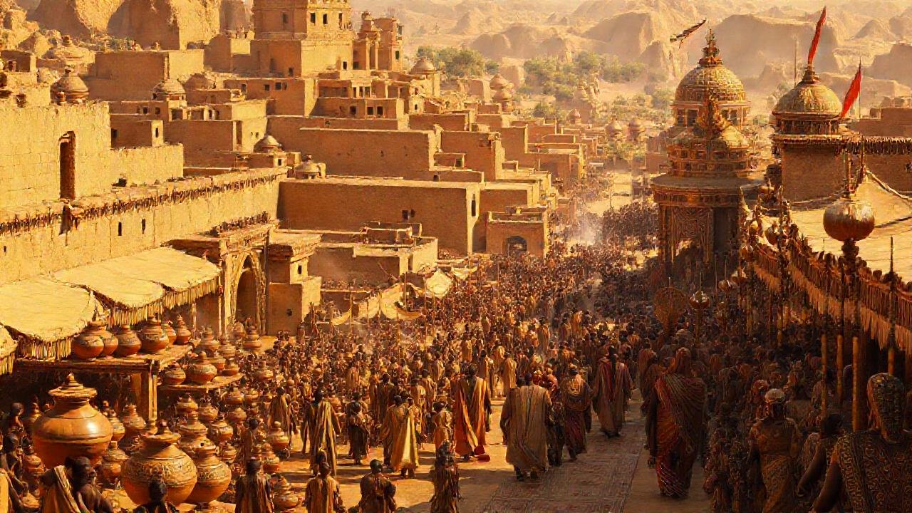 Reino africano antiguo, ciudad dorada, vibrante