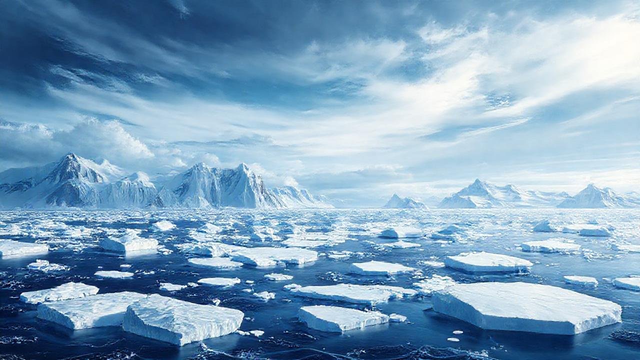 Paisaje ártico: hielo, océano, cielo dramático