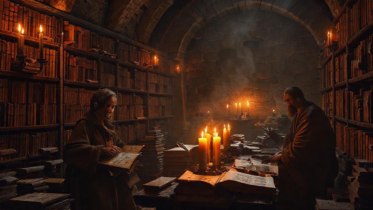 Una biblioteca antigua irradia sabiduría y misterio